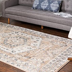 Unique Loom Oxford Collection Area Rug - Sheldonian (6' x 9' Rectangle, Beige/Navy Blue)