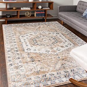Unique Loom Oxford Collection Area Rug - Sheldonian (6' x 9' Rectangle, Beige/Navy Blue)