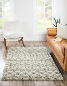 unique loom moroccan trellis shag collection area rug – meknes (6′ x 9′ rectangle, ivory/gray)