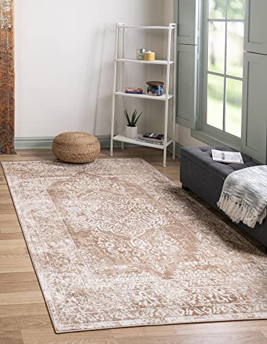 Unique Loom Oxford Collection Area Rug - Bodleian (6' x 9' Rectangle, Beige/Ivory)