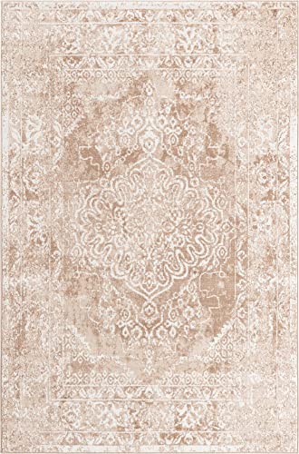 Unique Loom Oxford Collection Area Rug - Bodleian (6' x 9' Rectangle, Beige/Ivory)