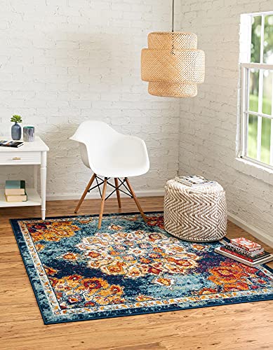 Unique Loom Parker Collection Area Rug - Kokulu (7' 10" Square, Multi/Blue)