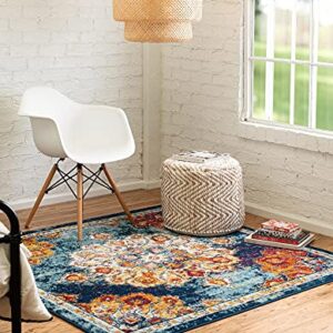 Unique Loom Parker Collection Area Rug - Kokulu (7' 10" Square, Multi/Blue)