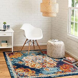 Unique Loom Parker Collection Area Rug - Kokulu (7' 10" Square, Multi/Blue)