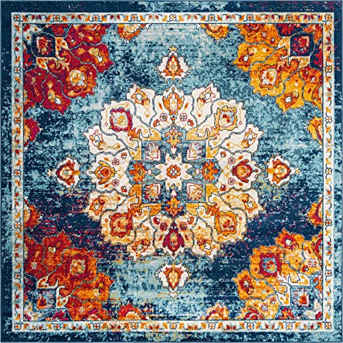 Unique Loom Parker Collection Area Rug - Kokulu (7' 10" Square, Multi/Blue)