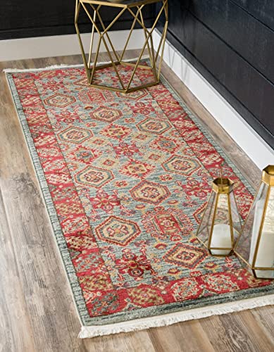 Unique Loom Sahand Collection Area Rug - Alexander (2' 7" x 13' 1" Runner, Light Blue/Light Brown)