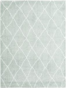 unique loom rabat shag collection area rug – trellis (9′ x 12′ rectangle, white cyan/ivory)