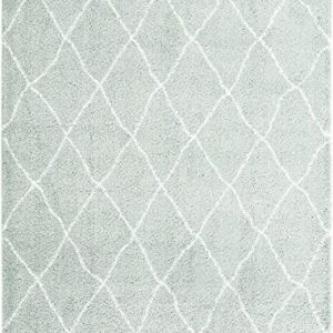 Unique Loom Rabat Shag Collection Area Rug - Trellis (9' x 12' Rectangle, White Cyan/Ivory)