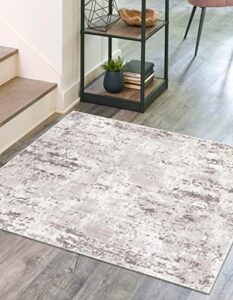 unique loom eos collection area rug – borealis (7′ 10″ square, stone gray/ivory)