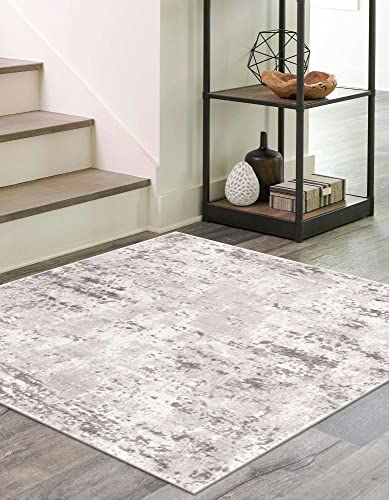 Unique Loom Eos Collection Area Rug - Borealis (7' 10" Square, Stone Gray/Ivory)