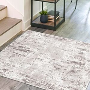 Unique Loom Eos Collection Area Rug - Borealis (7' 10" Square, Stone Gray/Ivory)