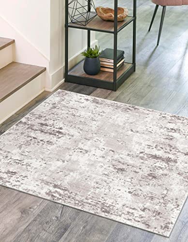 Unique Loom Eos Collection Area Rug - Borealis (7' 10" Square, Stone Gray/Ivory)