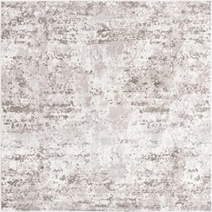 Unique Loom Eos Collection Area Rug - Borealis (7' 10" Square, Stone Gray/Ivory)