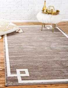 unique loom uptown collection by jill zarin collection greek key textured modern light brown area rug (9′ 0 x 12′ 0)