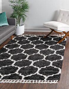 unique loom hygge shag collection area rug – trellis (9′ x 12′ rectangle, black and white)