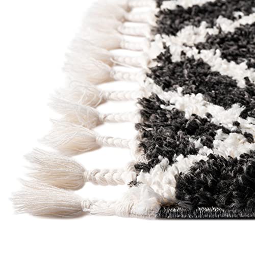 Unique Loom Hygge Shag Collection Area Rug - Diamond (9' x 12' Rectangle, Black and White)