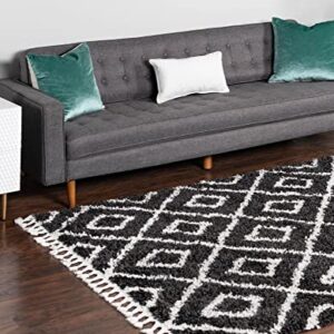 Unique Loom Hygge Shag Collection Area Rug - Diamond (9' x 12' Rectangle, Black and White)