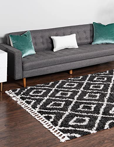 Unique Loom Hygge Shag Collection Area Rug - Diamond (9' x 12' Rectangle, Black and White)