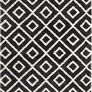 Unique Loom Hygge Shag Collection Area Rug - Diamond (9' x 12' Rectangle, Black and White)