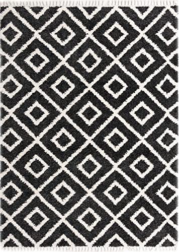 Unique Loom Hygge Shag Collection Area Rug - Diamond (9' x 12' Rectangle, Black and White)