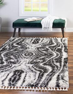 unique loom hygge shag collection area rug – valley (9′ x 12′ rectangle, black and white/gray)