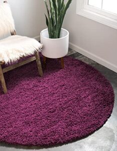 unique loom solid shag collection area rug (8′ round, eggplant purple)