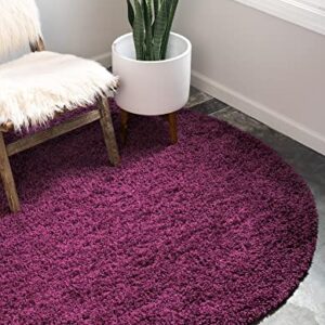 Unique Loom Solid Shag Collection Area Rug (8' Round, Eggplant Purple)