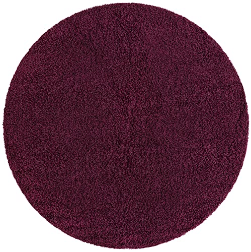 Unique Loom Solid Shag Collection Area Rug (8' Round, Eggplant Purple)