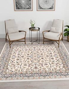 unique loom narenj collection area rug – leeds (10′ square, ivory/blue)