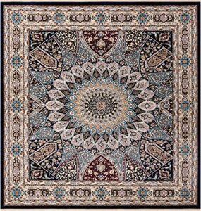 unique loom narenj collection area rug – adams (10′ square, navy blue/beige)