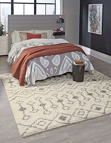 Unique Loom Moroccan Trellis Shag Collection Area Rug - Meknes (6' Square, Ivory/Gray)