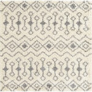 Unique Loom Moroccan Trellis Shag Collection Area Rug - Meknes (6' Square, Ivory/Gray)