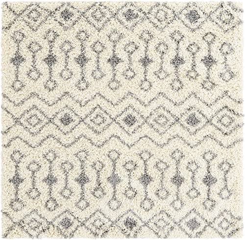 Unique Loom Moroccan Trellis Shag Collection Area Rug - Meknes (6' Square, Ivory/Gray)