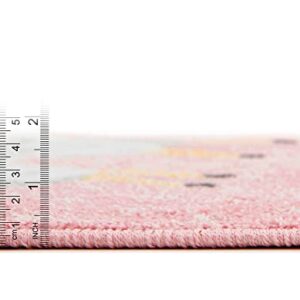 Unique Loom Whimsy Kids Collection Area Rug - Llama (Round 7' 10" x 7' 10", Pink/ Light Blue)