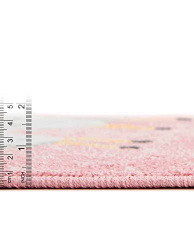 Unique Loom Whimsy Kids Collection Area Rug - Llama (Round 7' 10" x 7' 10", Pink/ Light Blue)