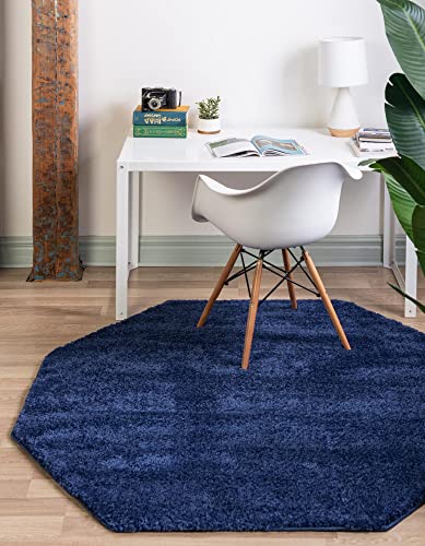 Unique Loom Solo Collection Area Rug - Calabasas (7' 11" Octagon, Navy Blue)