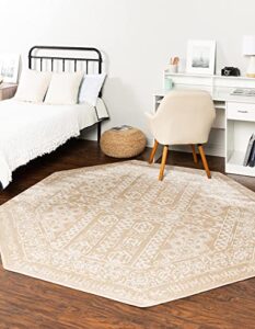 unique loom oxford collection area rug – magdelan (7′ octagon, beige/ivory)