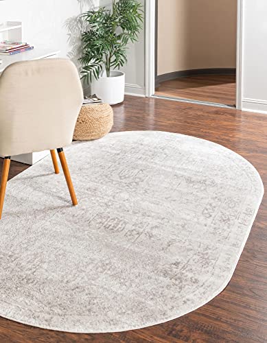 Unique Loom Oxford Collection Area Rug - Magdelan (8' x 10' Oval, Cream/Ivory)