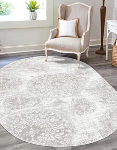 unique loom sofia collection area rug – grand (5′ 3″ x 8′ oval, light gray/ivory)