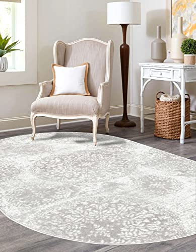 Unique Loom Sofia Collection Area Rug - Grand (5' 3" x 8' Oval, Light Gray/Ivory)