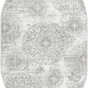 Unique Loom Sofia Collection Area Rug - Grand (5' 3" x 8' Oval, Light Gray/Ivory)