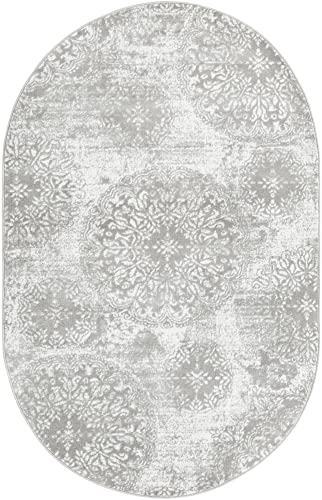 Unique Loom Sofia Collection Area Rug - Grand (5' 3" x 8' Oval, Light Gray/Ivory)