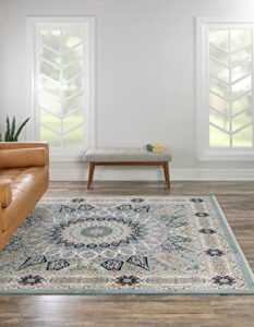 unique loom narenj collection area rug – adams (10′ square, blue/burgundy)
