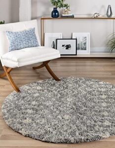 unique loom moroccan trellis shag collection area rug – meknes (10′ round, gray/ivory)