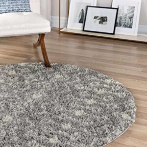 Unique Loom Moroccan Trellis Shag Collection Area Rug - Meknes (10' Round, Gray/Ivory)