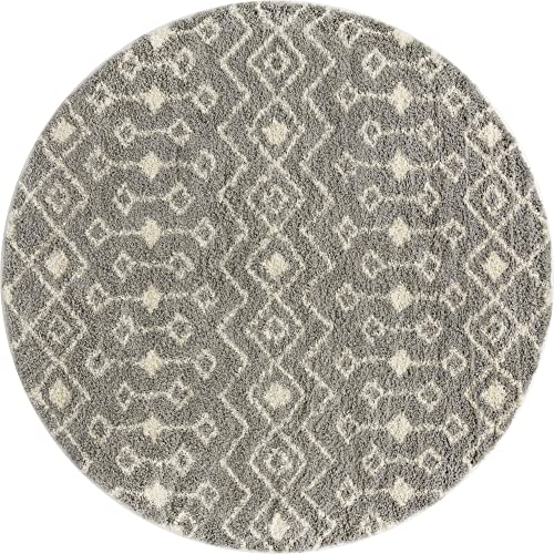 Unique Loom Moroccan Trellis Shag Collection Area Rug - Meknes (10' Round, Gray/Ivory)