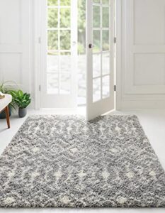 unique loom moroccan trellis shag collection area rug – meknes (6′ square, gray/ivory)
