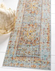 unique loom austin collection area rug – tremolo (runner 4′ 0″ x 10′ 0″, light blue/ cream)