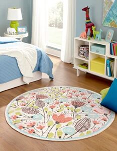 unique loom whimsy collection area rug (round 5′ 3″ x 5′ 3″, ivory/ black)