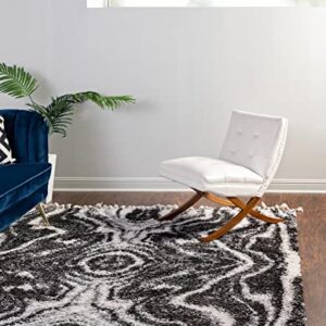 Unique Loom Hygge Shag Collection Area Rug - Valley (7' 10" Square, Black and White/Gray)